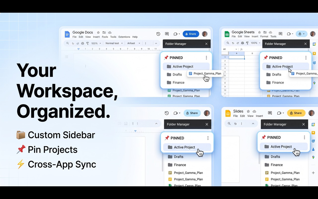In-editor toolbar menu integration and drag and drop organization